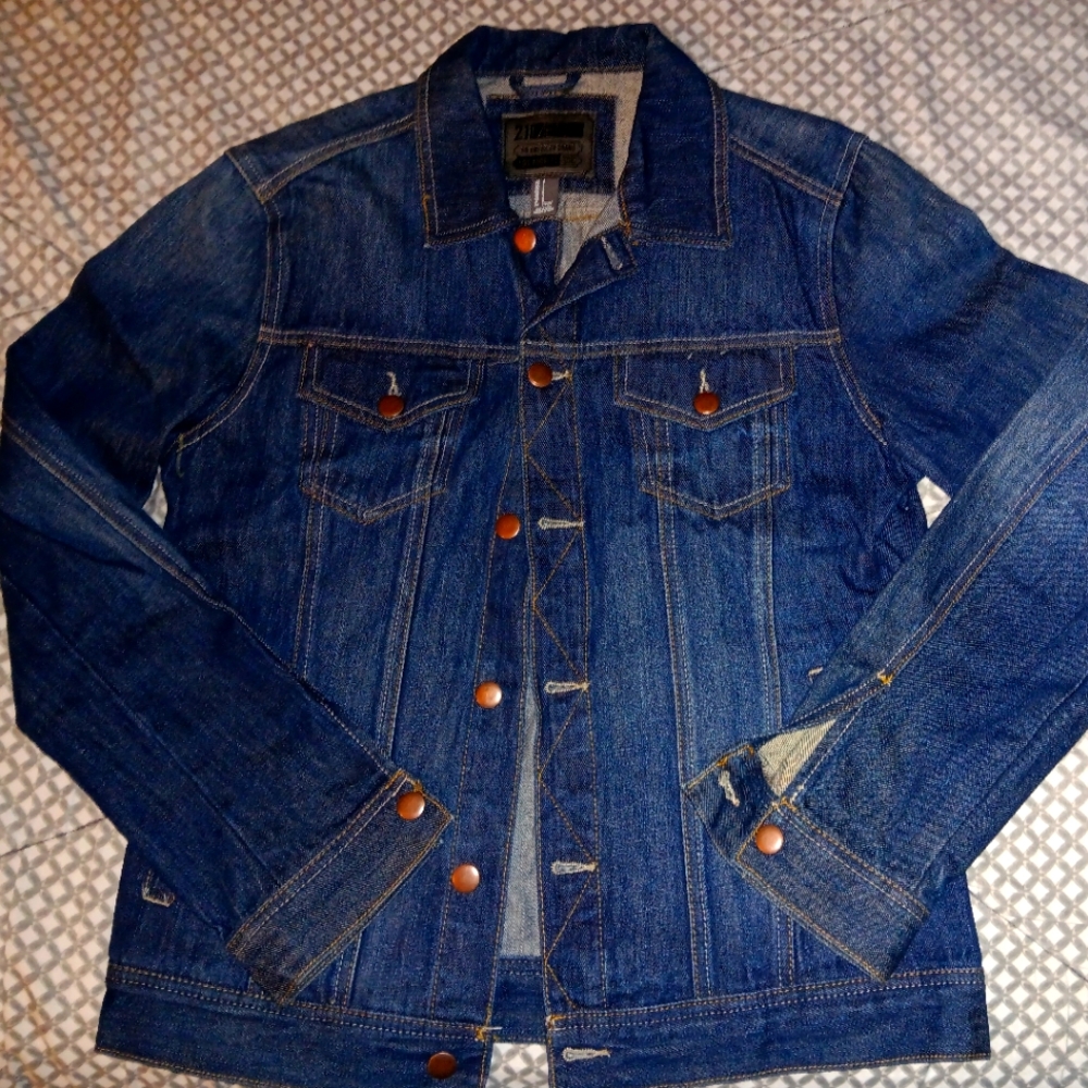 MENS FOREVER 21 DARK DENIM JEAN JACKET SIZE S